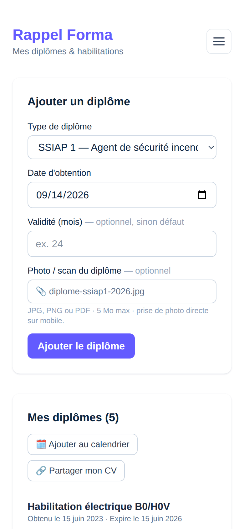 Sur mobile — Rappel Forma (aperçu simulé)